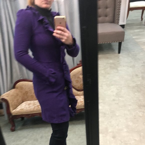 LUII Wool Purple Ruffle Front Jacket Coat Sweater - Picture 7 of 16